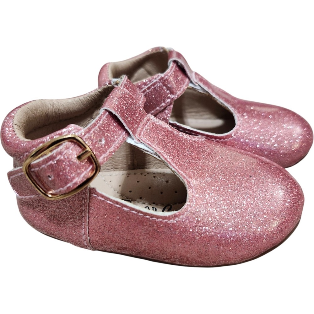 Leather Baby Size 3C Color Change Pink Smooth Glitter T-Straps Girls Shoes